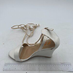 FSJ White Open Toe Wedge High Heel Sandals Lace Up Ankle Strap Prom Evening Shoe